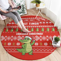 East Timor Christmas Round Carpet with Santa Crocodile Gingerbread Palm Trees and Red Holiday - Wonder Print Shop