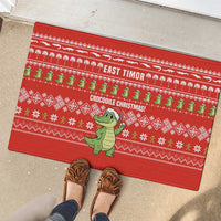 East Timor Christmas Rubber Doormat with Santa Crocodile Gingerbread Palm Trees and Red Holiday - Wonder Print Shop