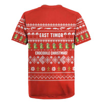 East Timor Christmas Rugby Jersey with Santa Crocodile Gingerbread Palm Trees and Red Holiday - Wonder Print Shop