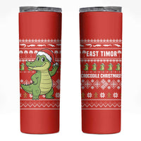 East Timor Christmas Skinny Tumbler with Santa Crocodile Gingerbread Palm Trees and Red Holiday - Wonder Print Shop