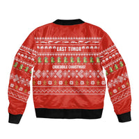 East Timor Christmas Sleeve Zip Bomber Jacket with Santa Crocodile Gingerbread Palm Trees and Red Holiday - Wonder Print Shop