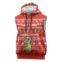 East Timor Christmas Sleeveless Hoodie with Santa Crocodile Gingerbread Palm Trees and Red Holiday - Wonder Print Shop