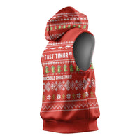 East Timor Christmas Sleeveless Hoodie with Santa Crocodile Gingerbread Palm Trees and Red Holiday - Wonder Print Shop