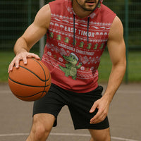 East Timor Christmas Sleeveless Hoodie with Santa Crocodile Gingerbread Palm Trees and Red Holiday - Wonder Print Shop