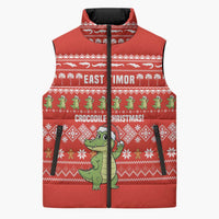 East Timor Christmas Sleeveless Puffer Jacket with Santa Crocodile Gingerbread Palm Trees and Red Holiday - Wonder Print Shop