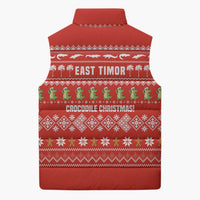East Timor Christmas Sleeveless Puffer Jacket with Santa Crocodile Gingerbread Palm Trees and Red Holiday - Wonder Print Shop