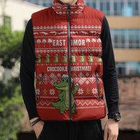 East Timor Christmas Sleeveless Puffer Jacket with Santa Crocodile Gingerbread Palm Trees and Red Holiday - Wonder Print Shop