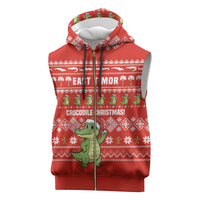 East Timor Christmas Sleeveless Zip Hoodie with Santa Crocodile Gingerbread Palm Trees and Red Holiday - Wonder Print Shop