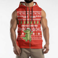 East Timor Christmas Sleeveless Zip Hoodie with Santa Crocodile Gingerbread Palm Trees and Red Holiday - Wonder Print Shop