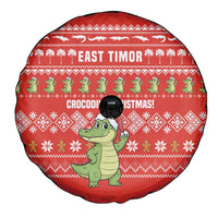 East Timor Christmas Spare Tire Cover with Santa Crocodile Gingerbread Palm Trees and Red Holiday - Wonder Print Shop