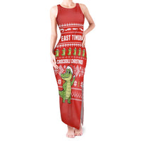 East Timor Christmas Tank Maxi Dress with Santa Crocodile Gingerbread Palm Trees and Red Holiday - Wonder Print Shop