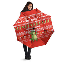 East Timor Christmas Umbrella with Santa Crocodile Gingerbread Palm Trees and Red Holiday - Wonder Print Shop