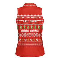 East Timor Christmas Women Sleeveless Polo Shirt with Santa Crocodile Gingerbread Palm Trees and Red Holiday - Wonder Print Shop