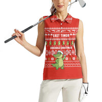 East Timor Christmas Women Sleeveless Polo Shirt with Santa Crocodile Gingerbread Palm Trees and Red Holiday - Wonder Print Shop