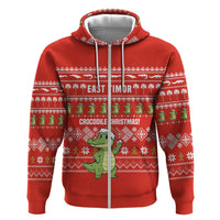 East Timor Christmas Zip Hoodie with Santa Crocodile Gingerbread Palm Trees and Red Holiday - Wonder Print Shop