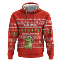 East Timor Christmas Zip Hoodie with Santa Crocodile Gingerbread Palm Trees and Red Holiday - Wonder Print Shop