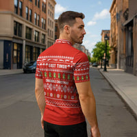 East Timor Christmas Zipper Polo Shirt with Santa Crocodile Gingerbread Palm Trees and Red Holiday - Wonder Print Shop