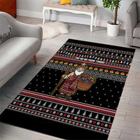 East Timor Christmas Area Rug with Santa in Traditional Robe Gift Basket Ho Ho Ho Text and Black Festive - Wonder Print Shop