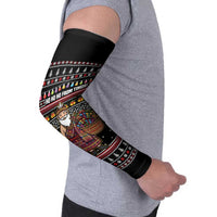 East Timor Christmas Arm Sleeves with Santa in Traditional Robe Gift Basket Ho Ho Ho Text and Black Festive - Wonder Print Shop