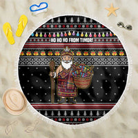 East Timor Christmas Beach Blanket with Santa in Traditional Robe Gift Basket Ho Ho Ho Text and Black Festive - Wonder Print Shop