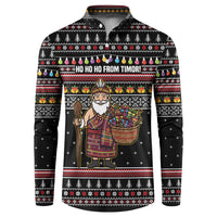 East Timor Christmas Button Sweatshirt with Santa in Traditional Robe Gift Basket Ho Ho Ho Text and Black Festive - Wonder Print Shop