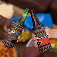 East Timor Christmas 4 in 1 Can Cooler Tumbler with Santa in Traditional Robe Gift Basket Ho Ho Ho Text and Black Festive - Wonder Print Shop