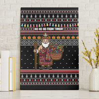 East Timor Christmas Canvas Wall Art with Santa in Traditional Robe Gift Basket Ho Ho Ho Text and Black Festive - Wonder Print Shop