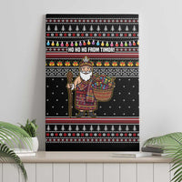 East Timor Christmas Canvas Wall Art with Santa in Traditional Robe Gift Basket Ho Ho Ho Text and Black Festive - Wonder Print Shop