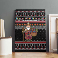 East Timor Christmas Canvas Wall Art with Santa in Traditional Robe Gift Basket Ho Ho Ho Text and Black Festive - Wonder Print Shop