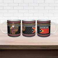 East Timor Christmas Ceramic Mug with Santa in Traditional Robe Gift Basket Ho Ho Ho Text and Black Festive - Wonder Print Shop