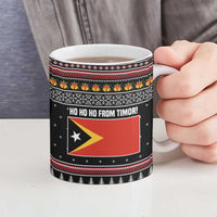 East Timor Christmas Ceramic Mug with Santa in Traditional Robe Gift Basket Ho Ho Ho Text and Black Festive - Wonder Print Shop