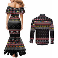 East Timor Christmas Couples Matching Mermaid Dress and Long Sleeve Button Shirt with Santa in Traditional Robe Gift Basket Ho Ho Ho Text and Black Festive - Wonder Print Shop