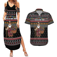 East Timor Christmas Couples Matching Summer Maxi Dress and Hawaiian Shirt with Santa in Traditional Robe Gift Basket Ho Ho Ho Text and Black Festive - Wonder Print Shop