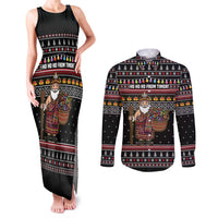 East Timor Christmas Couples Matching Tank Maxi Dress and Long Sleeve Button Shirt with Santa in Traditional Robe Gift Basket Ho Ho Ho Text and Black Festive - Wonder Print Shop