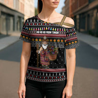 East Timor Christmas Cross Shoulder Shirt with Santa in Traditional Robe Gift Basket Ho Ho Ho Text and Black Festive - Wonder Print Shop