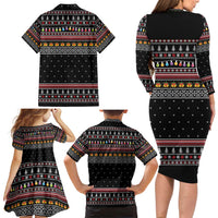 East Timor Christmas Family Matching Long Sleeve Bodycon Dress and Hawaiian Shirt with Santa in Traditional Robe Gift Basket Ho Ho Ho Text and Black Festive - Wonder Print Shop