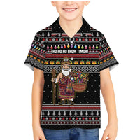 East Timor Christmas Family Matching Mermaid Dress and Hawaiian Shirt with Santa in Traditional Robe Gift Basket Ho Ho Ho Text and Black Festive - Wonder Print Shop