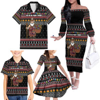 East Timor Christmas Family Matching Off The Shoulder Long Sleeve Dress and Hawaiian Shirt with Santa in Traditional Robe Gift Basket Ho Ho Ho Text and Black Festive - Wonder Print Shop