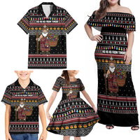 East Timor Christmas Family Matching Off Shoulder Maxi Dress and Hawaiian Shirt with Santa in Traditional Robe Gift Basket Ho Ho Ho Text and Black Festive - Wonder Print Shop