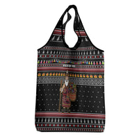 East Timor Christmas Grocery Bag with Santa in Traditional Robe Gift Basket Ho Ho Ho Text and Black Festive - Wonder Print Shop
