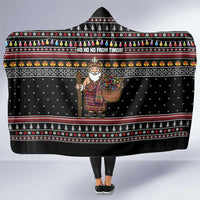 East Timor Christmas Hooded Blanket with Santa in Traditional Robe Gift Basket Ho Ho Ho Text and Black Festive - Wonder Print Shop