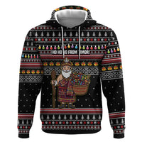 East Timor Christmas Hoodie with Santa in Traditional Robe Gift Basket Ho Ho Ho Text and Black Festive - Wonder Print Shop