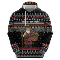 East Timor Christmas Hoodie with Santa in Traditional Robe Gift Basket Ho Ho Ho Text and Black Festive - Wonder Print Shop