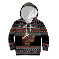 East Timor Christmas Kid Hoodie with Santa in Traditional Robe Gift Basket Ho Ho Ho Text and Black Festive - Wonder Print Shop