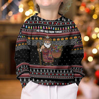 East Timor Christmas Kid Ugly Christmas Sweater with Santa in Traditional Robe Gift Basket Ho Ho Ho Text and Black Festive - Wonder Print Shop