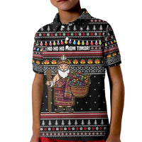 East Timor Christmas Kid Polo Shirt with Santa in Traditional Robe Gift Basket Ho Ho Ho Text and Black Festive - Wonder Print Shop