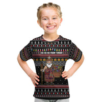 East Timor Christmas Kid T Shirt with Santa in Traditional Robe Gift Basket Ho Ho Ho Text and Black Festive - Wonder Print Shop