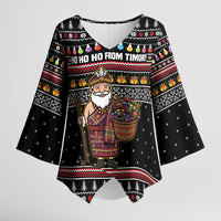 East Timor Christmas Kimono Sleeve Blouse with Santa in Traditional Robe Gift Basket Ho Ho Ho Text and Black Festive - Wonder Print Shop