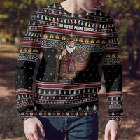 East Timor Christmas Ugly Christmas Sweater with Santa in Traditional Robe Gift Basket Ho Ho Ho Text and Black Festive - Wonder Print Shop