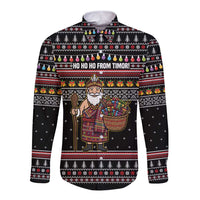 East Timor Christmas Long Sleeve Button Shirt with Santa in Traditional Robe Gift Basket Ho Ho Ho Text and Black Festive - Wonder Print Shop